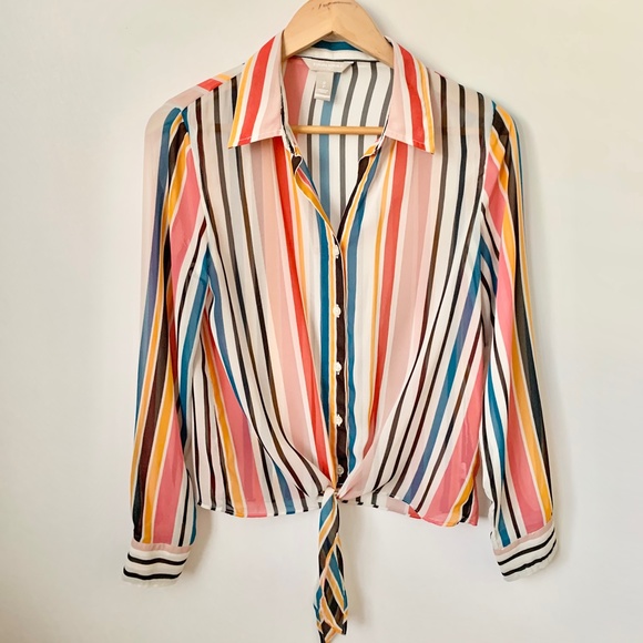 Banana Republic Tops - Banana Republic Sheer Striped Tie Front Blouse